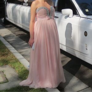 Sherri Hill Blush Maxi Maternity Dress with Silver Accents